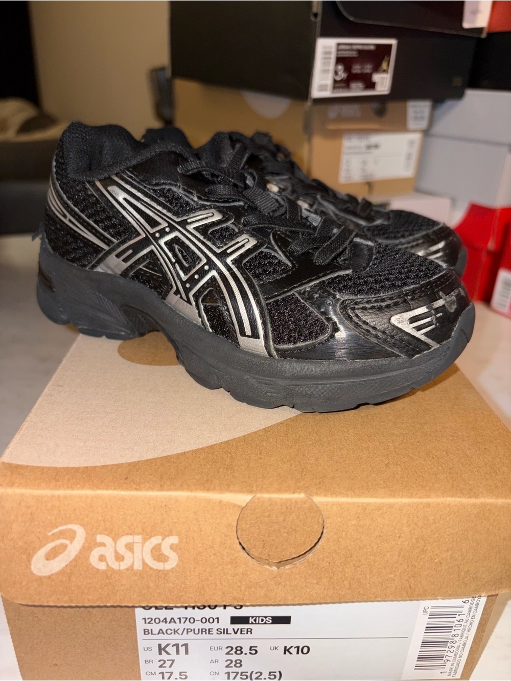 Asics Kids Black and Silver Mesh Lace-Up Sneakers